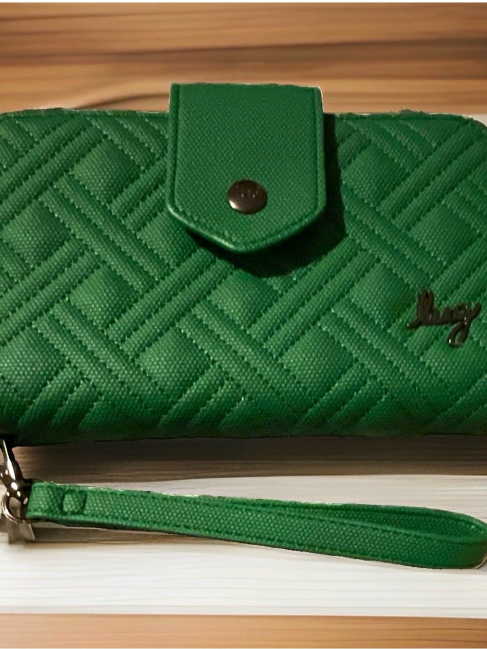Lug Foxtrot RFID Large Quilted Wristlet Wallet Clutch - Emerald Green - EUC!